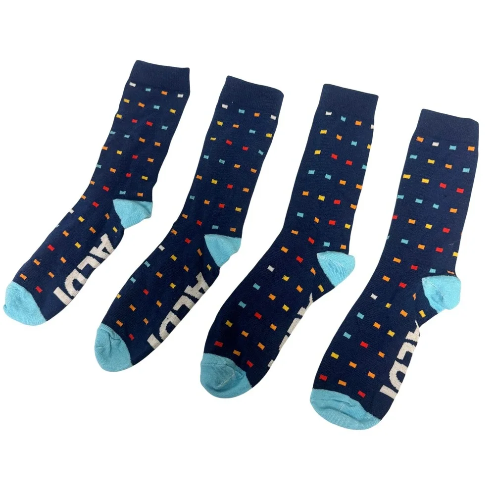 ALDI Gear Socks 2 Pair Womens Small Blue Red Yellow Logo Limited Edition Crew